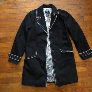 Dennis Basso Trench Coat Black with Paisley Lining Size Small
